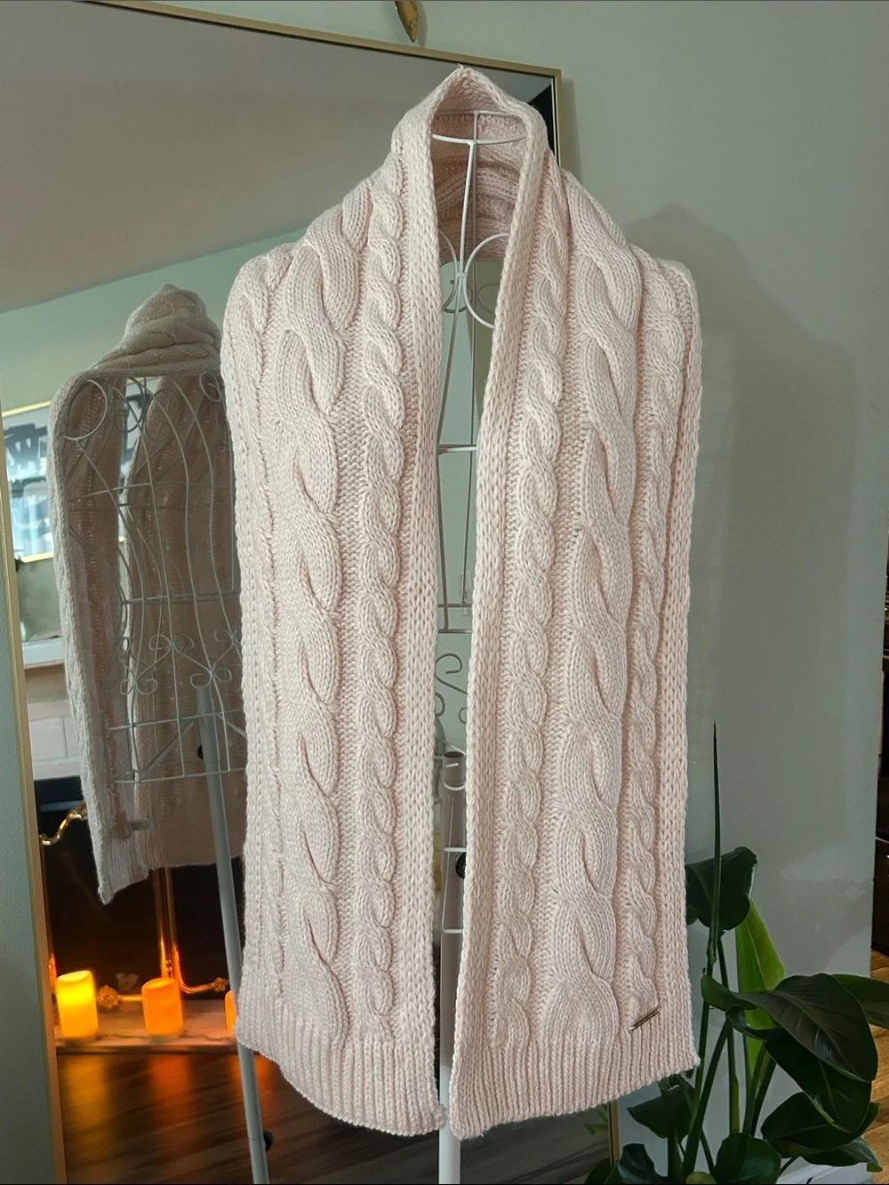 Michael Kors Pale Pink Cable Knit Scarf Collar Wrap